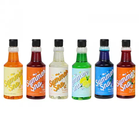 Paragon Summer Sno Snow Cone Syrup 6 Pack + 50 Cups and 50 Straws - Assorted Flavors